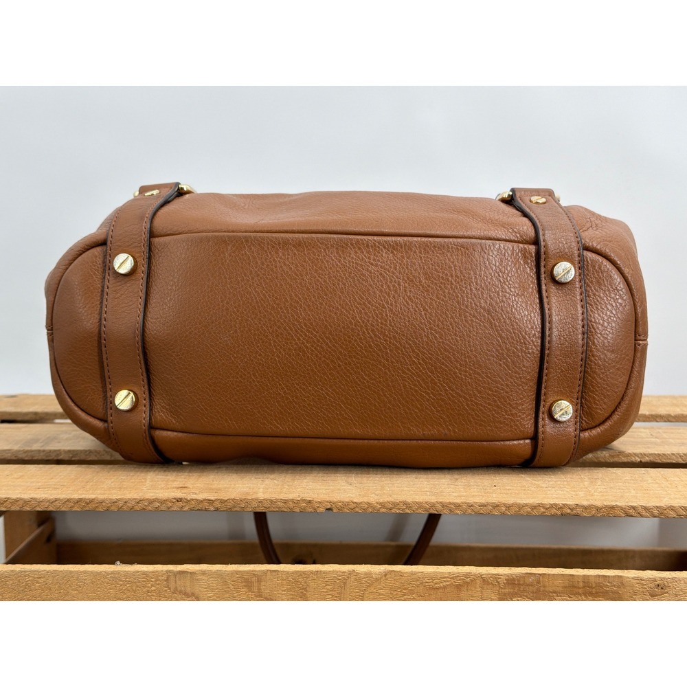 Michael Kors Bedford Brown Pebbled Leather Satchel Bag Gold Hardware Acorn - Picture 3 of 10